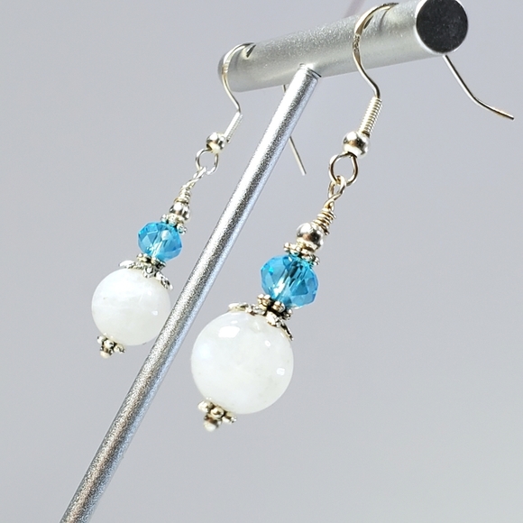 Moonstone and Aqua Crystal Drop Earrings - Picture 3 of 8